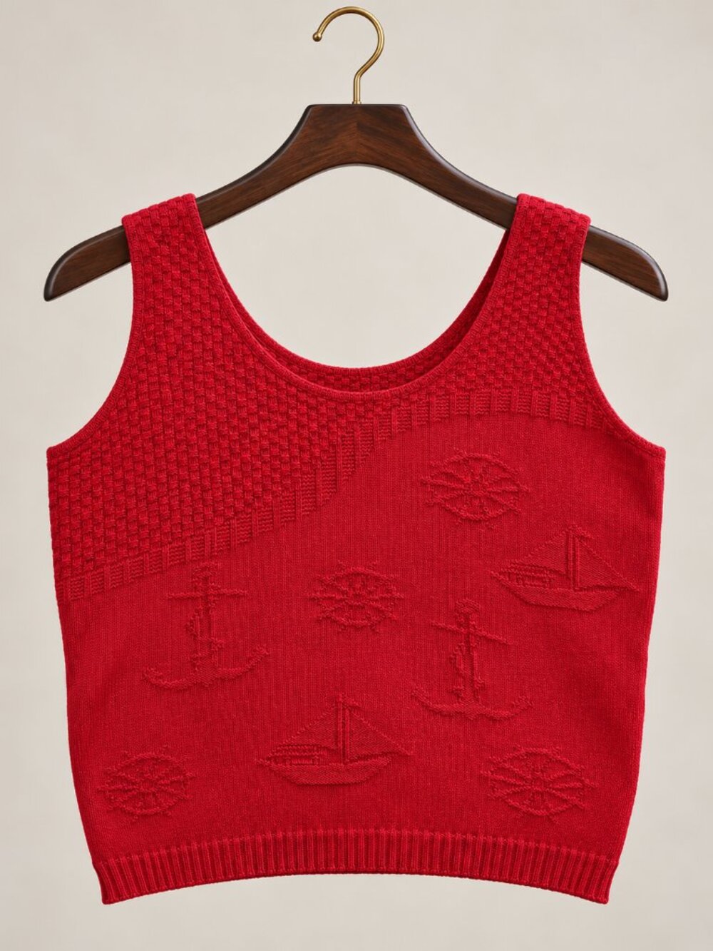 Sailboats Anchors Red Nautical Knit Sleeveless Sweater Vest Tank Top